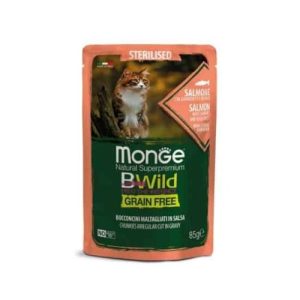 MONGE BWILD SOS ZA STERILISANE MAČKE LOSOS I POVRĆE 85G